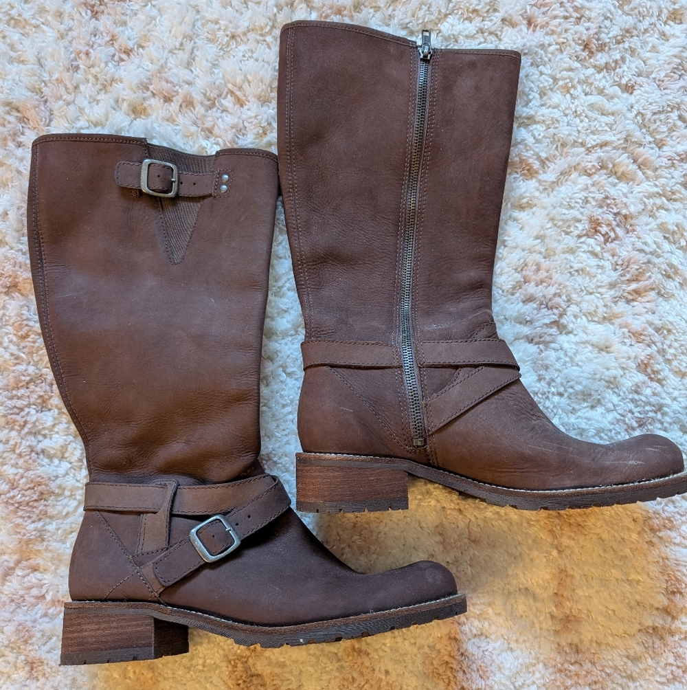 Dark Chocolate Brown Knee High Riding Boots L.L. Bean LL Bean 7.5 Suede